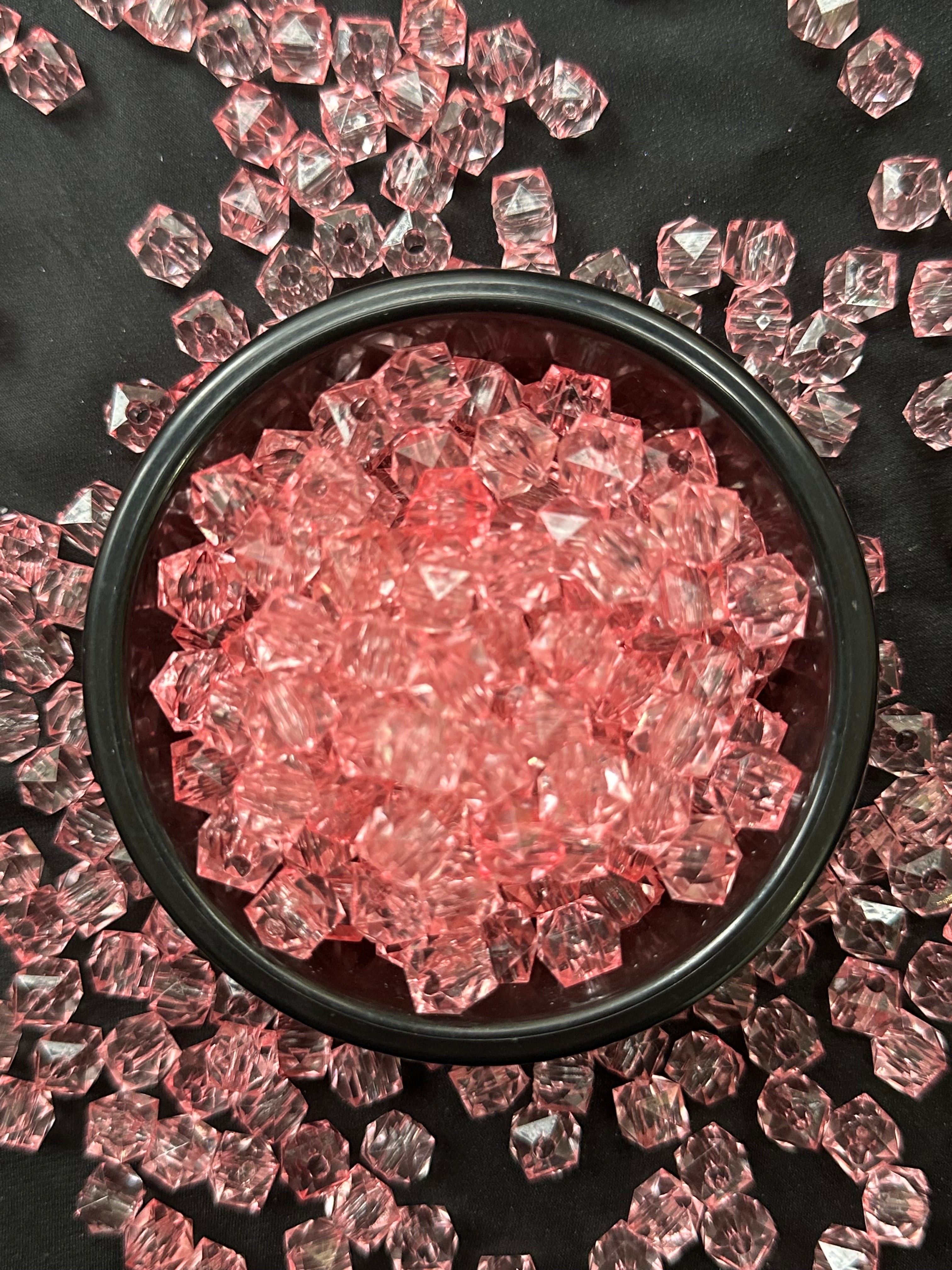 50 Adet Pembe Şeffaf Boncuk 10 mm | Parlak Akrilik Plastik Takı ve Bileklik Yapım Boncuğu