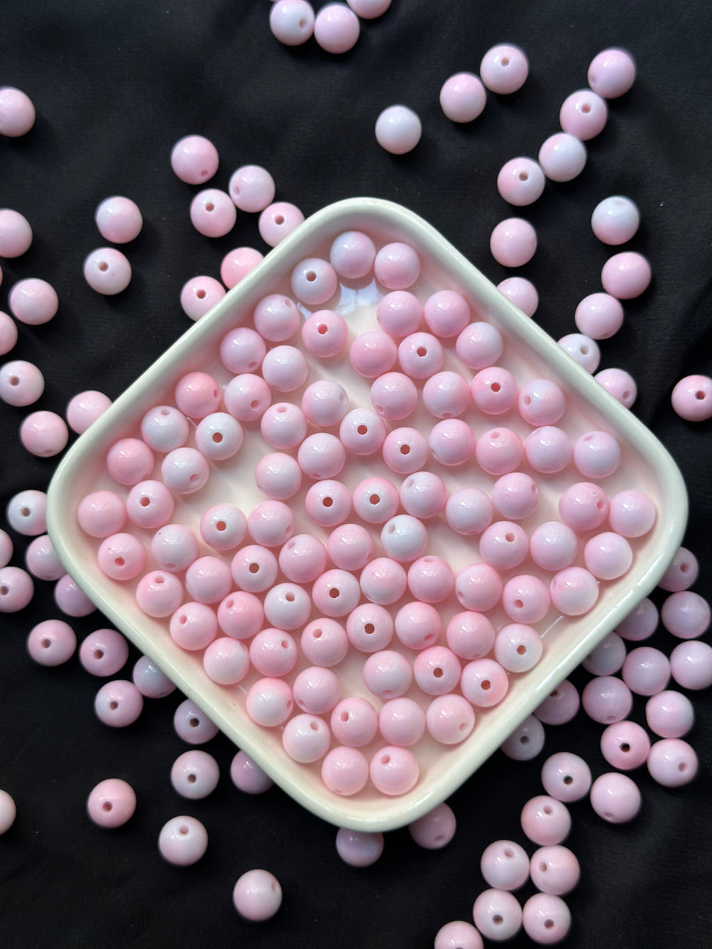 45 Adet | Pembe Beyaz Hareli Boncuk – Takı & Aksesuar Yapım Boncuğu 9.2 mm