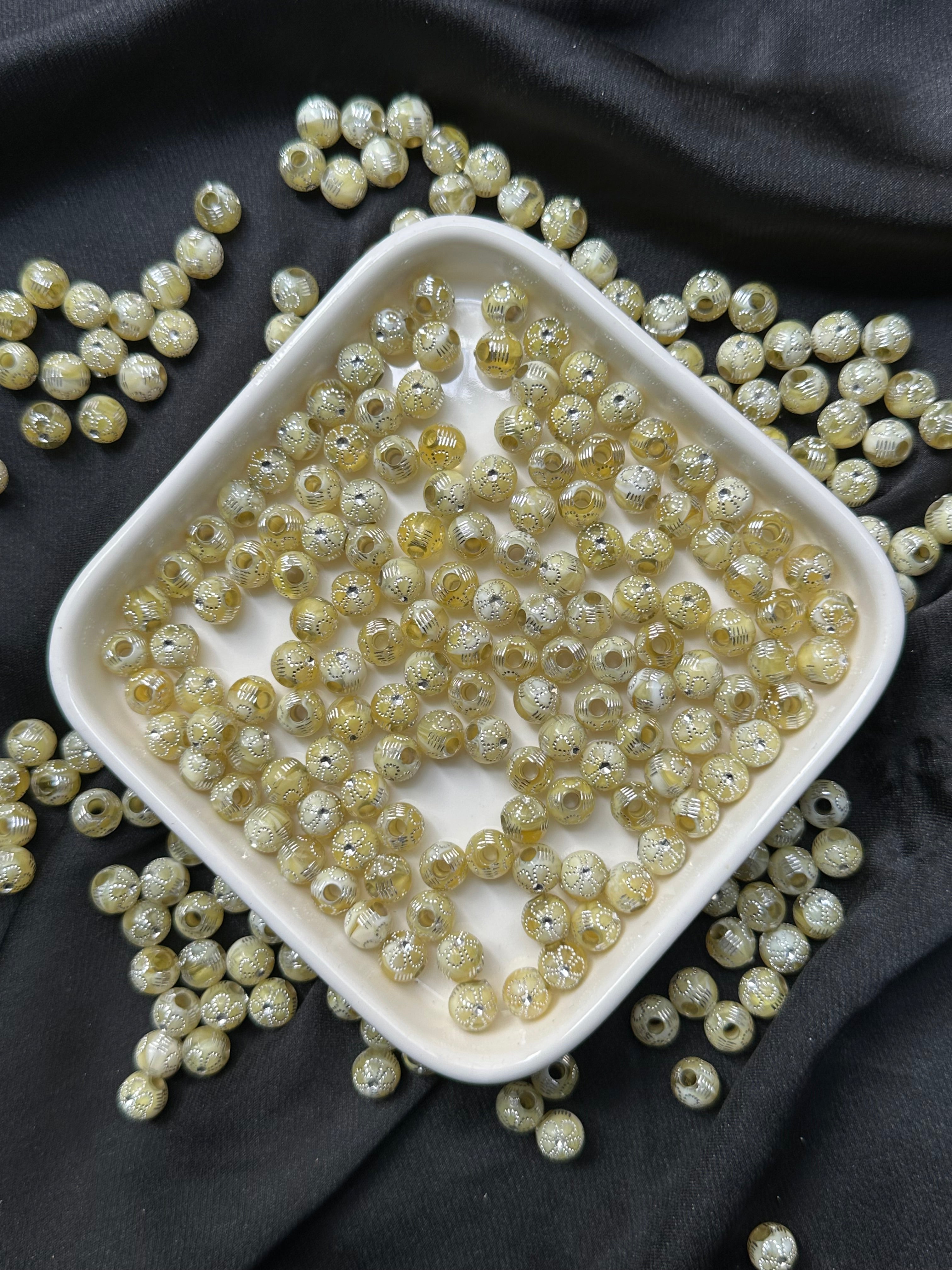 100 Adet 7 mm Kristal Taş Detaylı Yuvarlak Plastik Boncuk