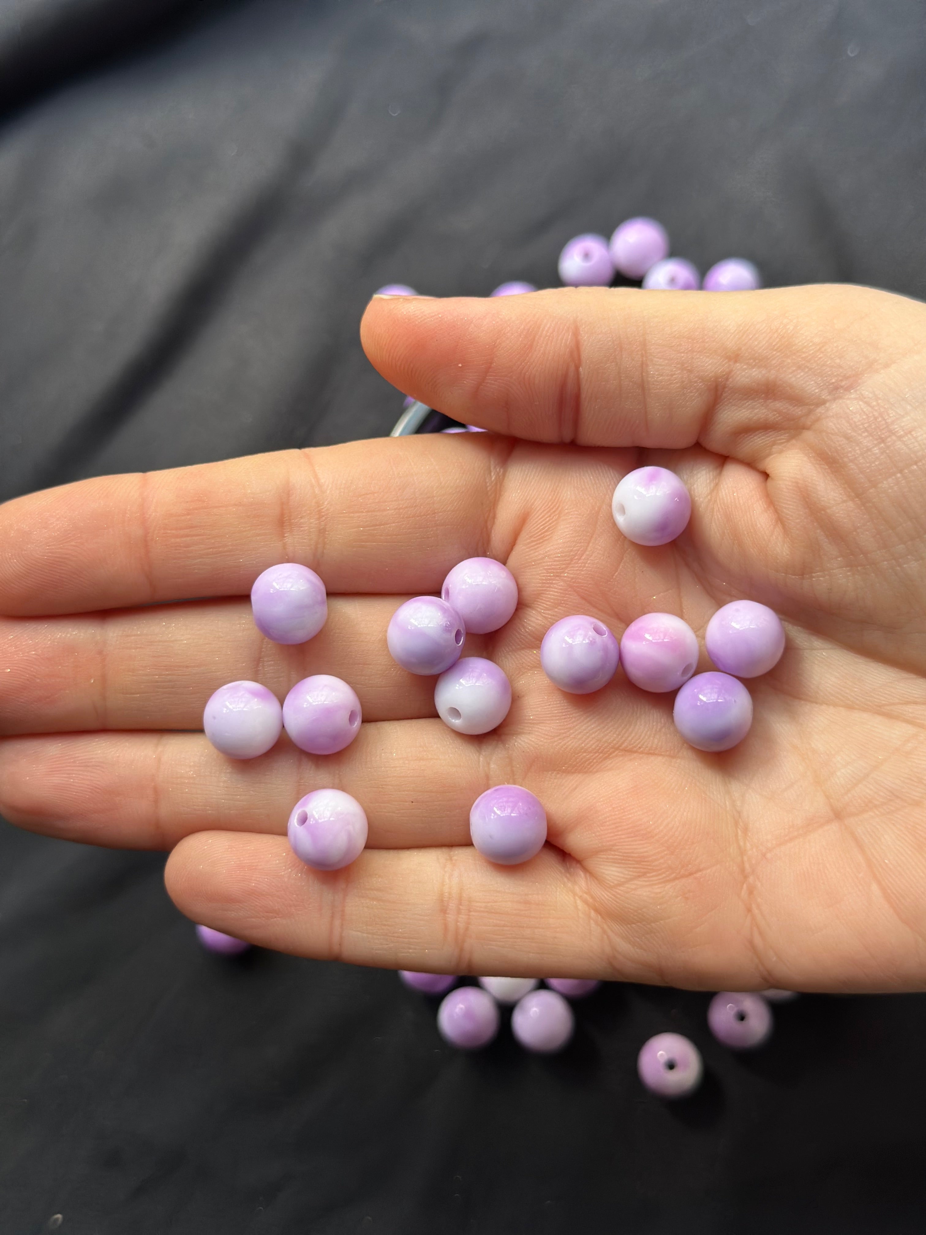 45 Adet | Mor Beyaz Hareli Boncuk – Takı & Aksesuar Yapım Boncuğu 9.2 mm