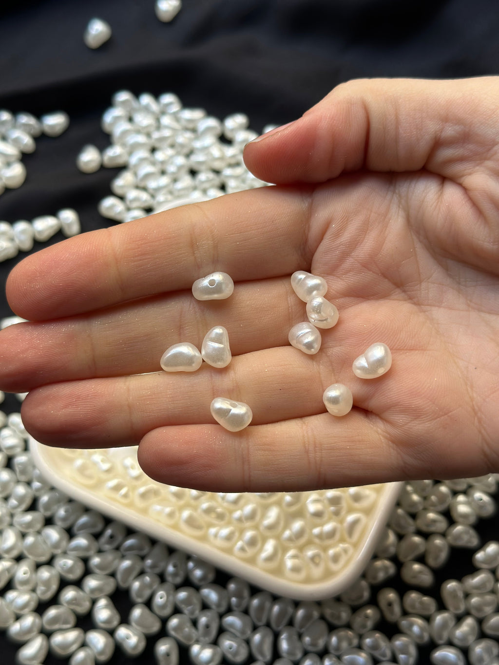 100 Adet Barok Yamuk İnci Boncuk 6x9 mm Beyaz Takı Aksesuarı