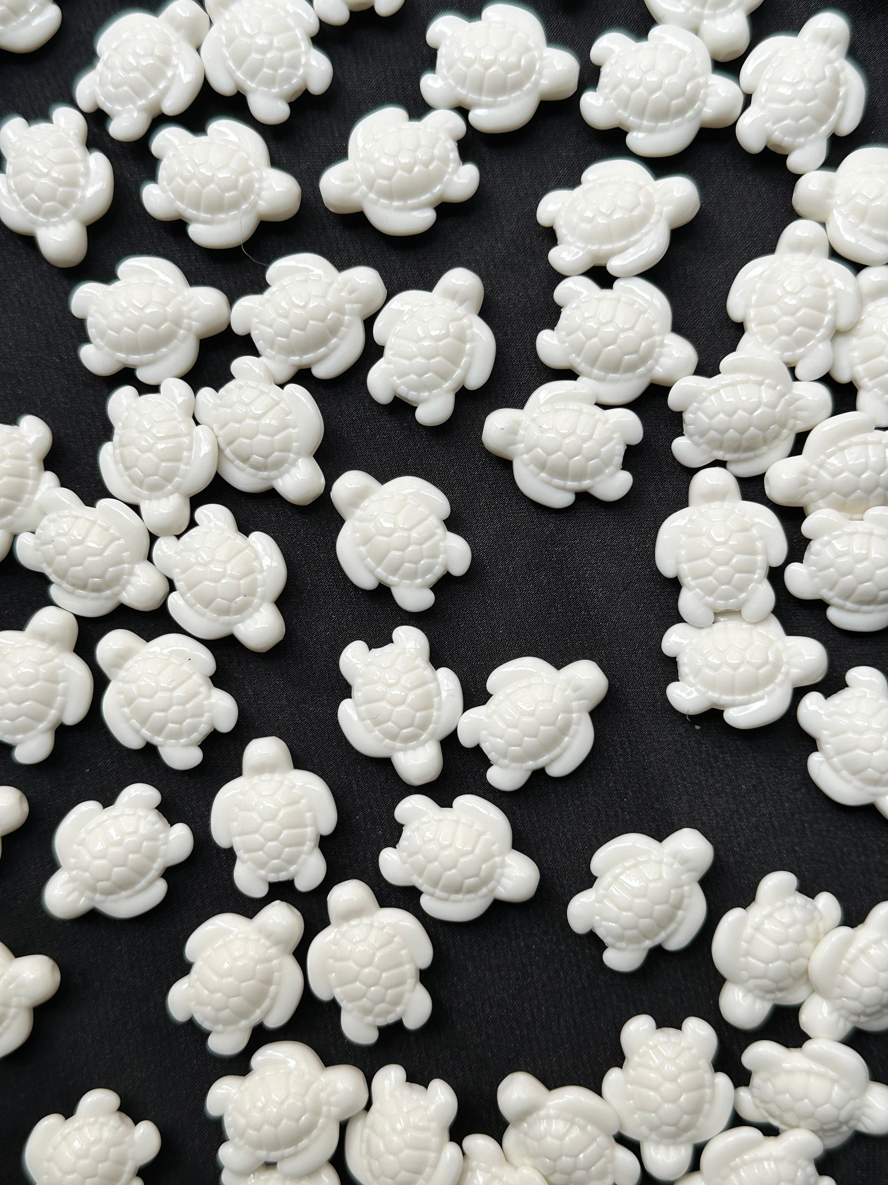 20 Adet Kaplumbağa Boncuk 25 mm | Beyaz | Caretta Caretta | Akrilik Plastik