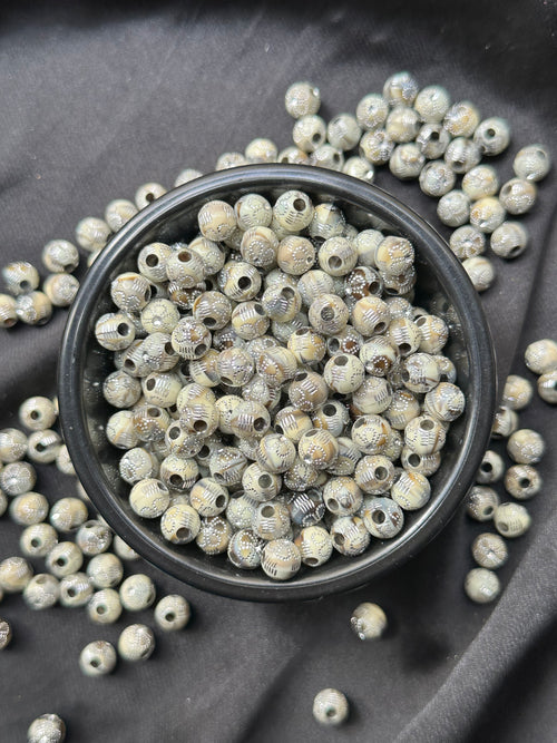100 Adet 7 mm Kristal Taş Detaylı Yuvarlak Plastik Boncuk