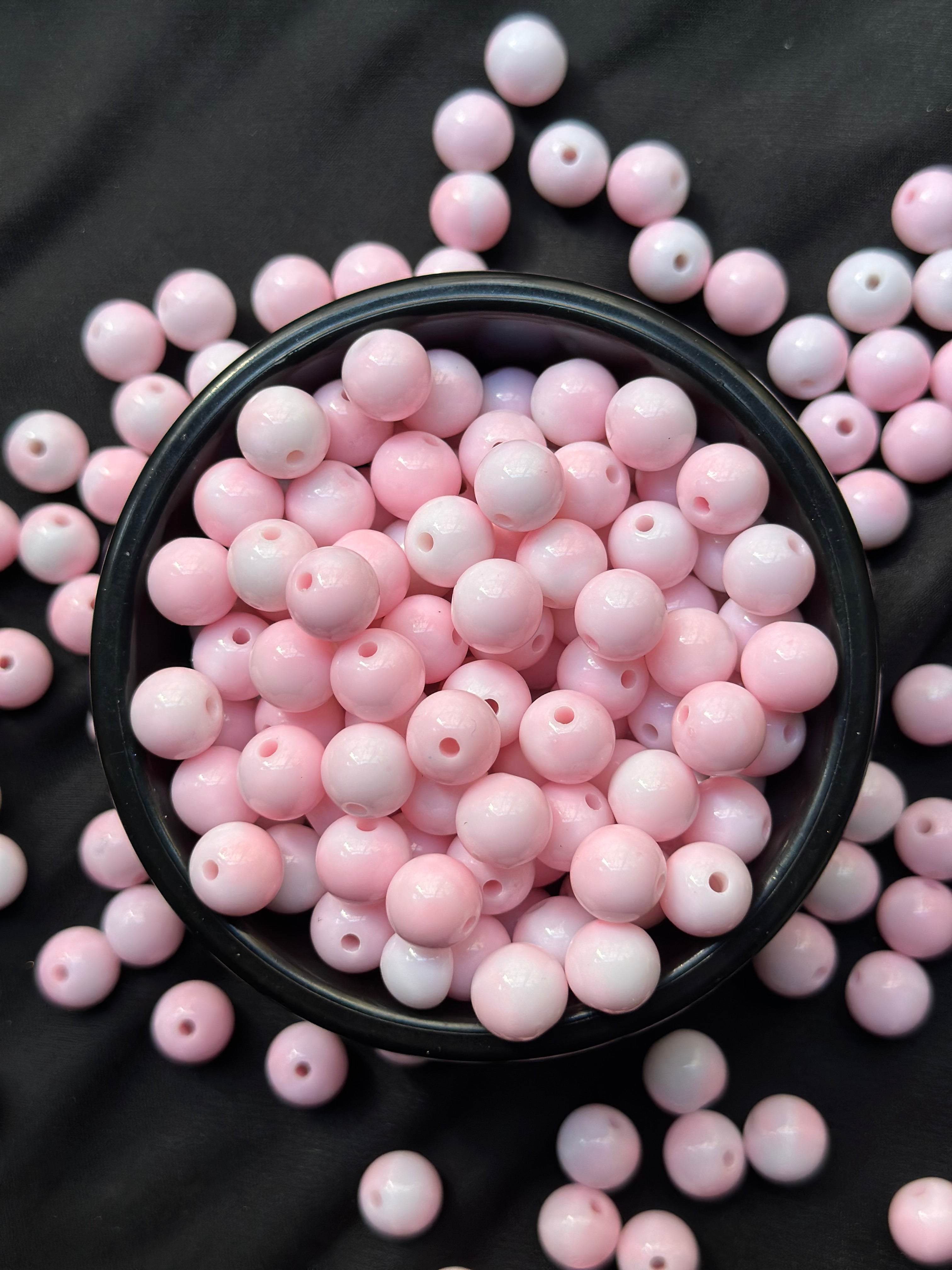 45 Adet | Pembe Beyaz Hareli Boncuk – Takı & Aksesuar Yapım Boncuğu 9.2 mm