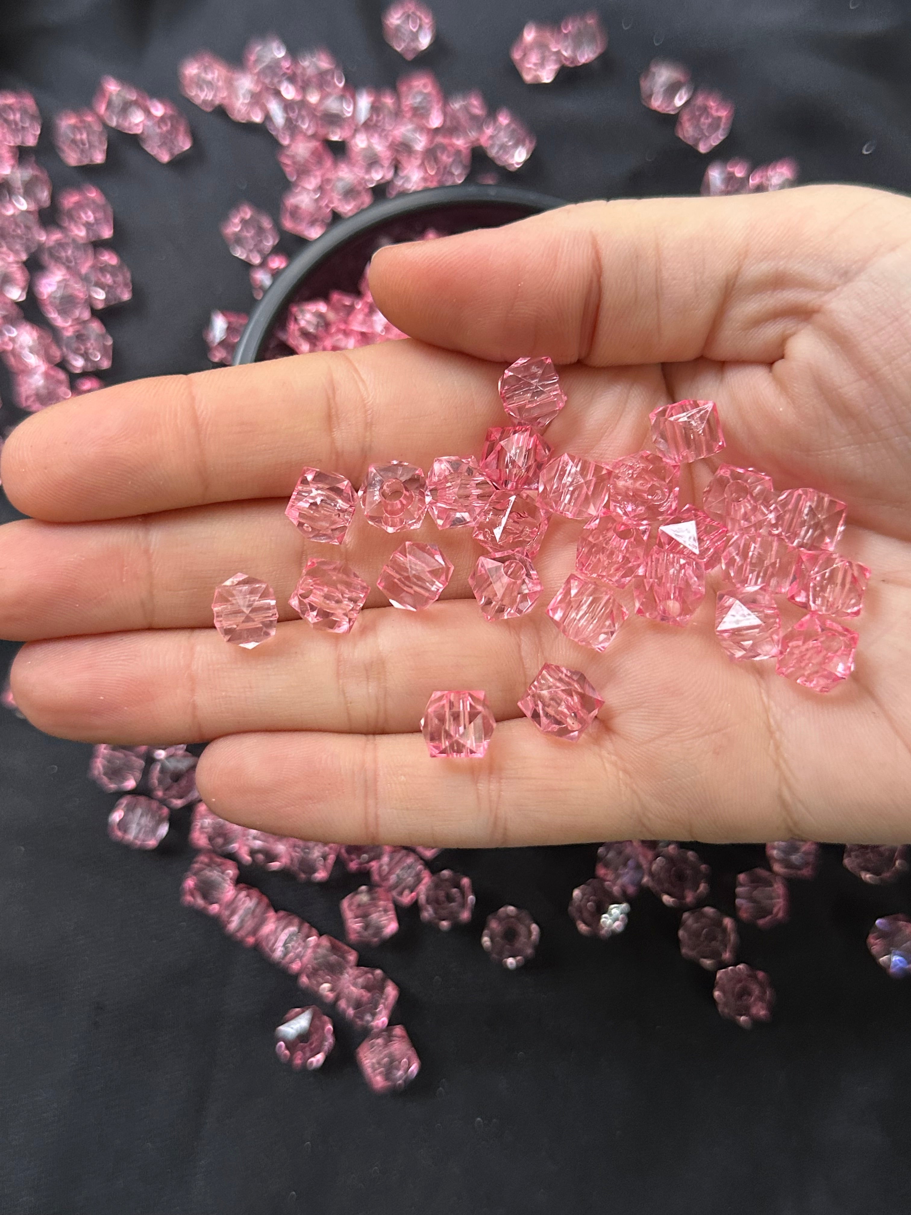 50 Adet Pembe Şeffaf Boncuk 10 mm | Parlak Akrilik Plastik Takı ve Bileklik Yapım Boncuğu