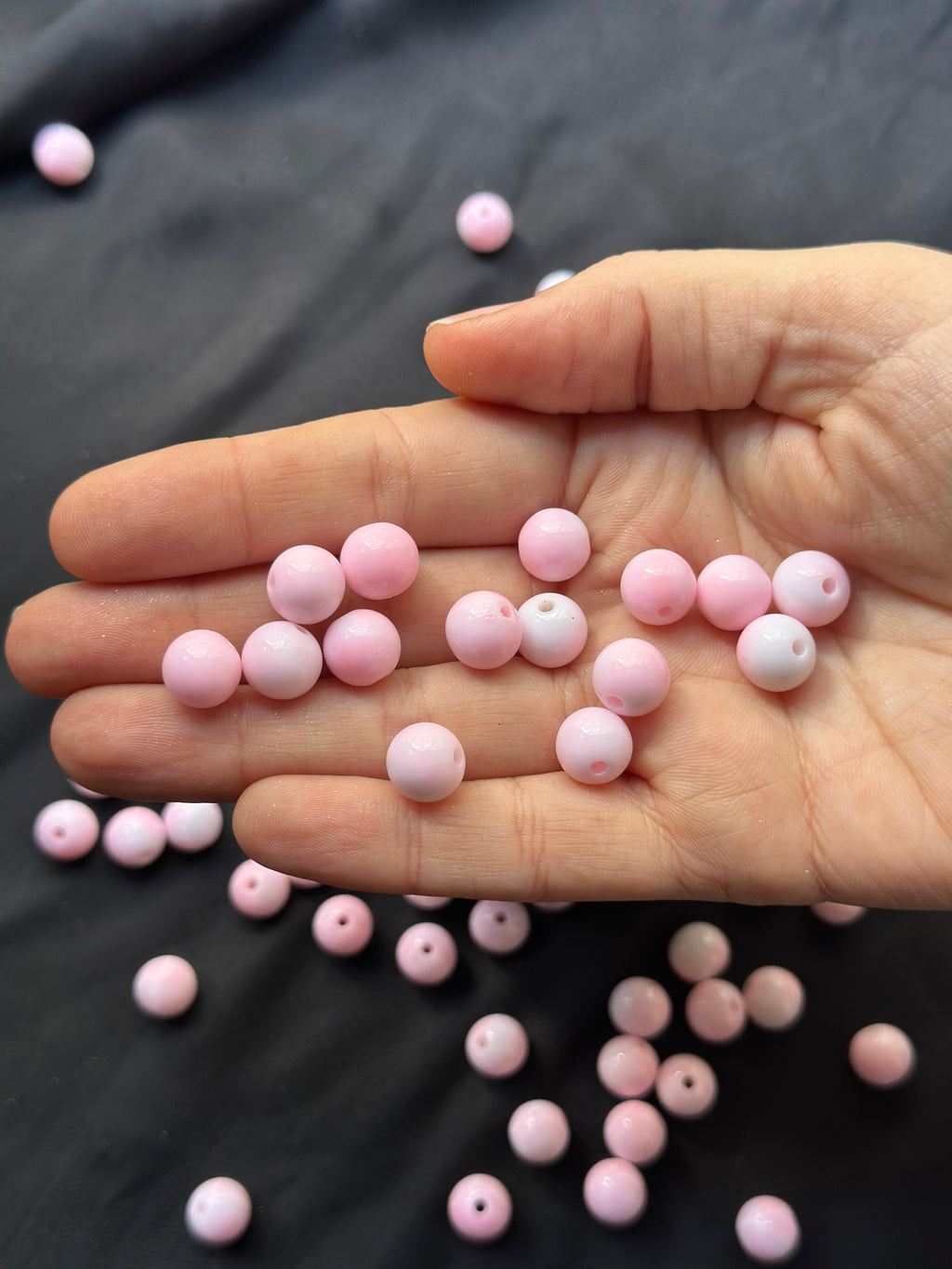 45 Adet | Pembe Beyaz Hareli Boncuk – Takı & Aksesuar Yapım Boncuğu 9.2 mm