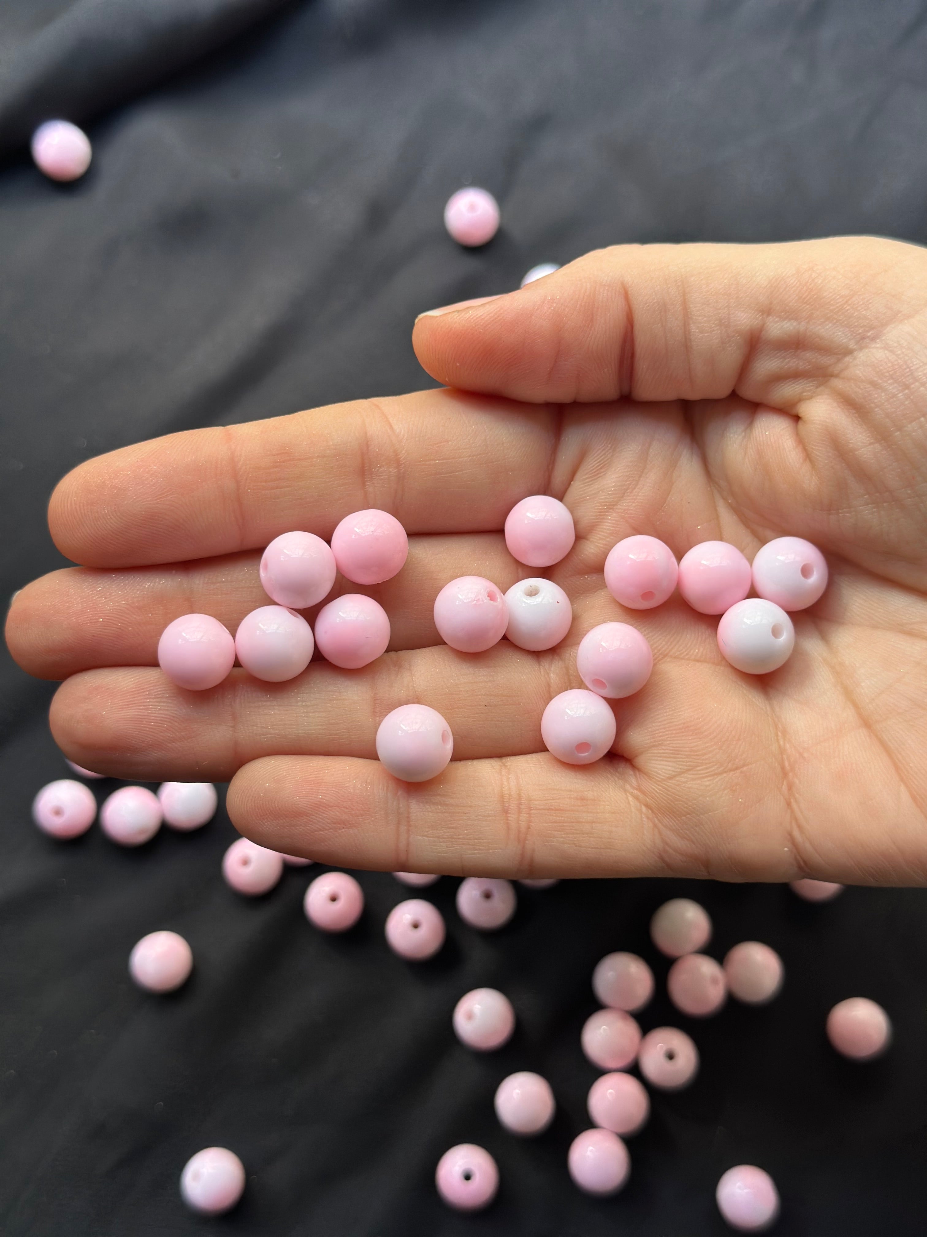 45 Adet | Pembe Beyaz Hareli Boncuk – Takı & Aksesuar Yapım Boncuğu 9.2 mm